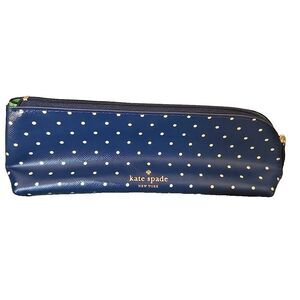 KATE SPADE Navy Blue White Polka Dot Pencil Cosmetic Case Multi Use Zip